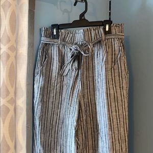 Grey and White Striped Pants with BowTie in Front